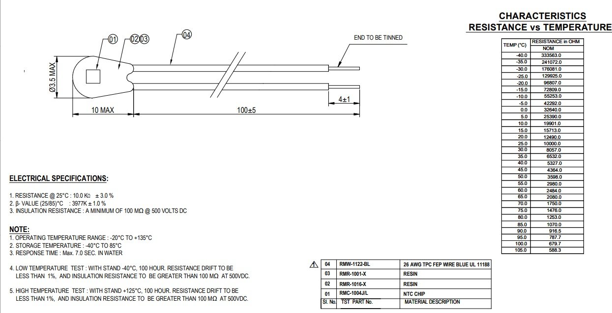 10 pcs of NTC Epoxy Thermistor10 KΩ, B-Value 3977K Epoxy bead NTC- BMS/ Ambient sensor - Image 3